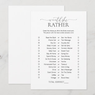 Simple Minimal Would She Rather Bridal Shower Game Invitation