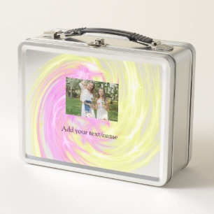 Simple minimal yellow pink sparkle add photo glitt metal lunch box