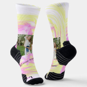 Simple minimal yellow pink sparkle add photo glitt socks