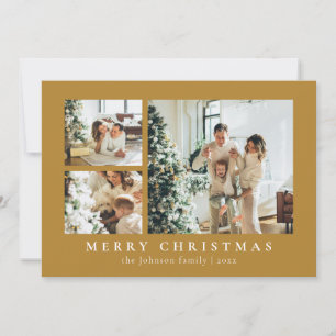 Simple Minimal Yellow Typography Photo Christmas Holiday Card