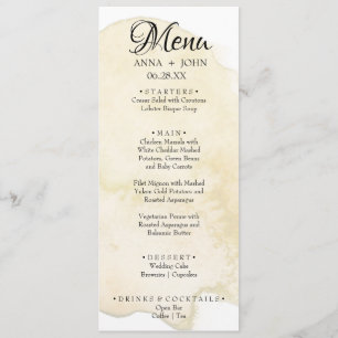 Simple Minimal Yellow Watercolor Wedding Dinner  Menu