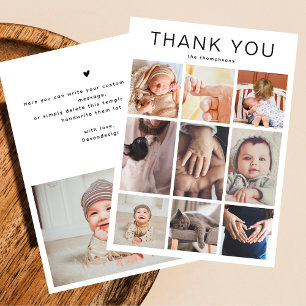 Simple Minimalist 10 Photo Collage New Baby  Thank You Card