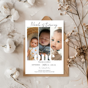 Simple Minimalist 1st Birthday Photo Collage  Invitation