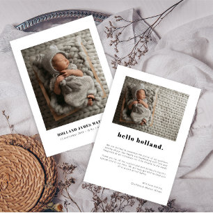 Simple Minimalist 2 Photo Baby Birth Announcement
