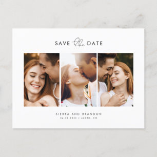 Simple Minimalist 3 Photo Collage Save the Date Announcement Postcard