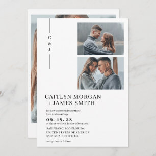 Simple Minimalist 3 Photo Monogram Wedding Invitation
