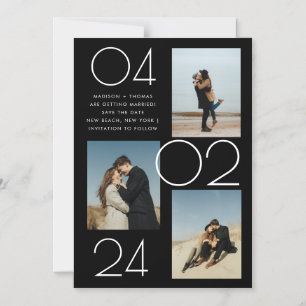 Simple Minimalist 3 Photo Wedding Save The Date Magnetic Invitation