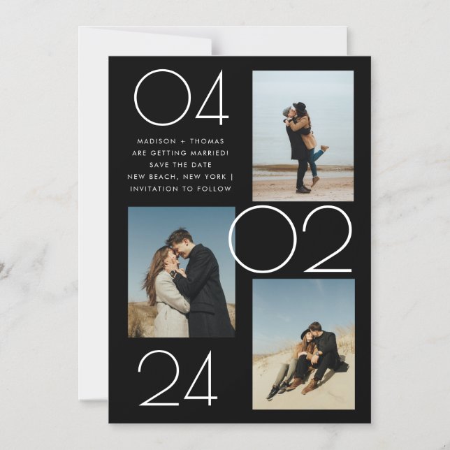 Simple Minimalist 3 Photo Wedding Save The Date Magnetic Invitation (Front)