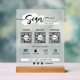 Simple Minimalist 3 Qr Code Scan To Pay Frosted Acrylic Sign