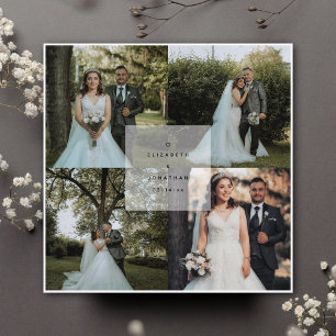 Simple Minimalist 4 Photo Collage Wedding Thank You Card
