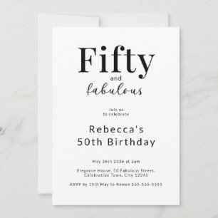 Simple Minimalist 50th Birthday Party Black White Invitation