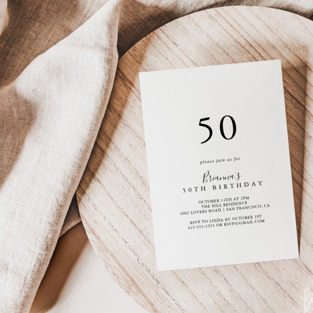Simple Minimalist 50th Birthday Party Invitation (Creator Uploaded)