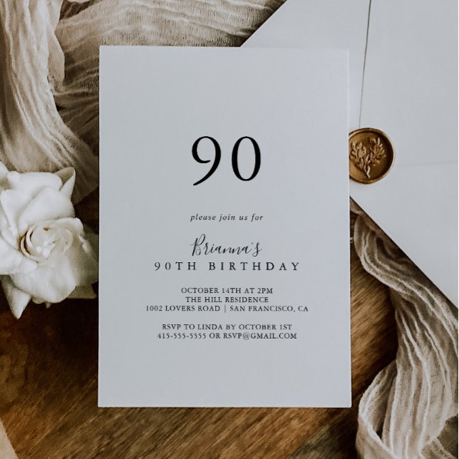 Simple Minimalist 90th Birthday Party Invitation (Creator Uploaded)