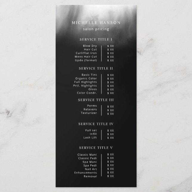 Simple Minimalist Abstract Black White Price List Menu (Front)
