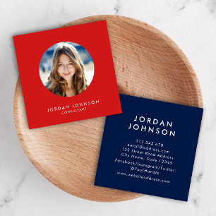 Simple Minimalist Add Your Photo Editable Color Square Business Card