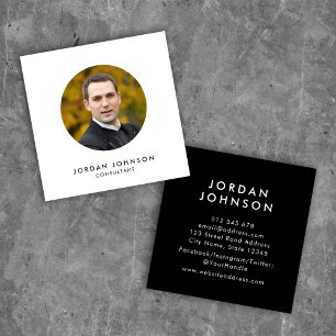 Simple Minimalist Add Your Photo Editable Color Square Business Card