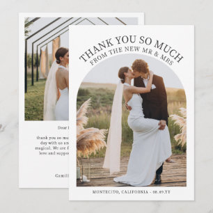 Simple Minimalist Arch Typography Wedding Photo Thank You Card