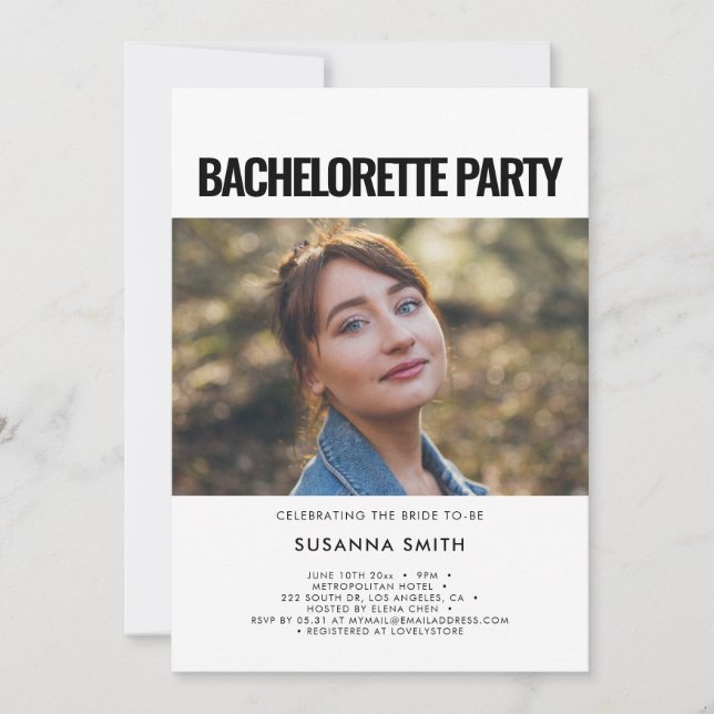 Simple minimalist Bachelorette Party photo Invitation (Front)