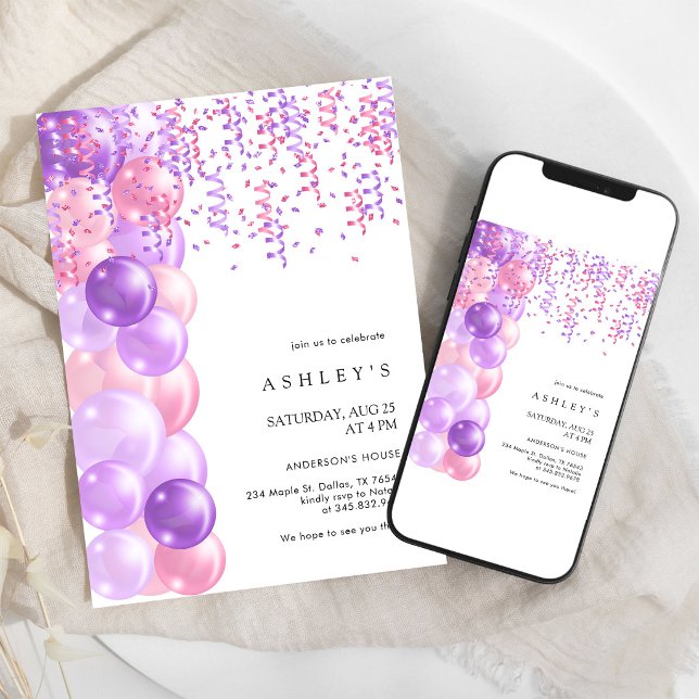 Simple Minimalist Balloon Birthday Invitation (Creator Uploaded)