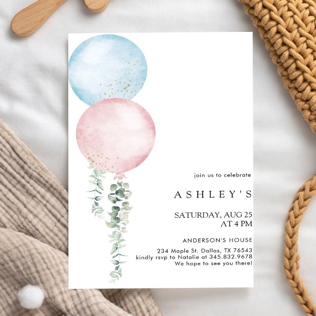 Simple Minimalist Balloon Birthday Invitation (Creator Uploaded)