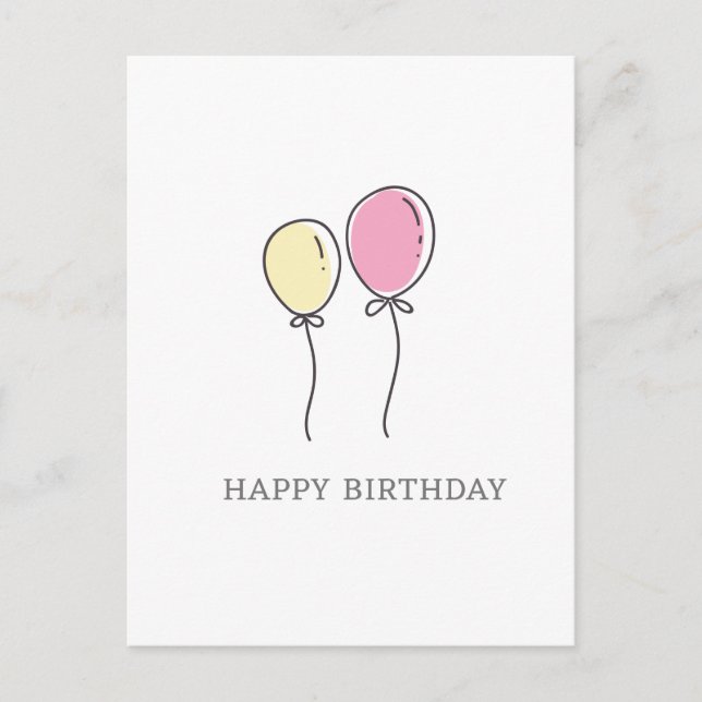 Simple Minimalist Balloons Happy Birthday Greeting Postcard (Front)