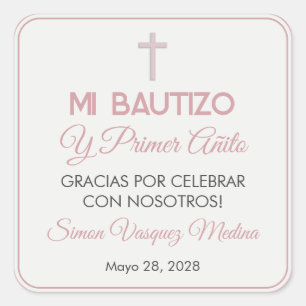 Simple Minimalist Baptism and First Birthday Square Sticker