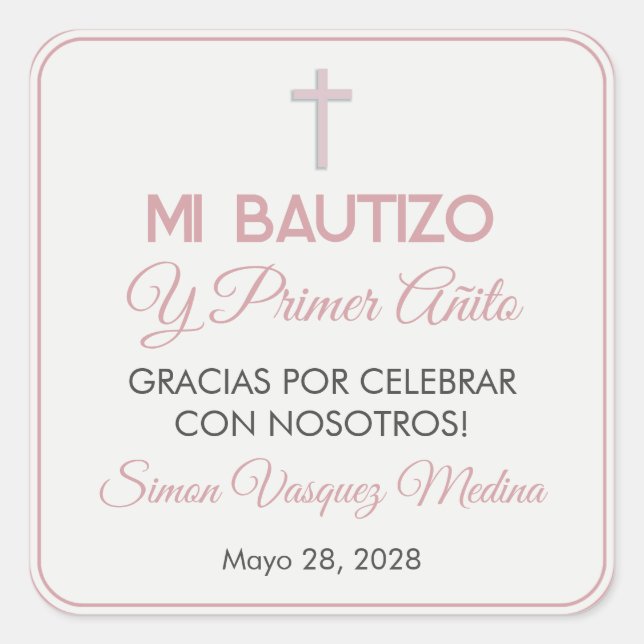 Simple Minimalist Baptism and First Birthday Square Sticker (Front)