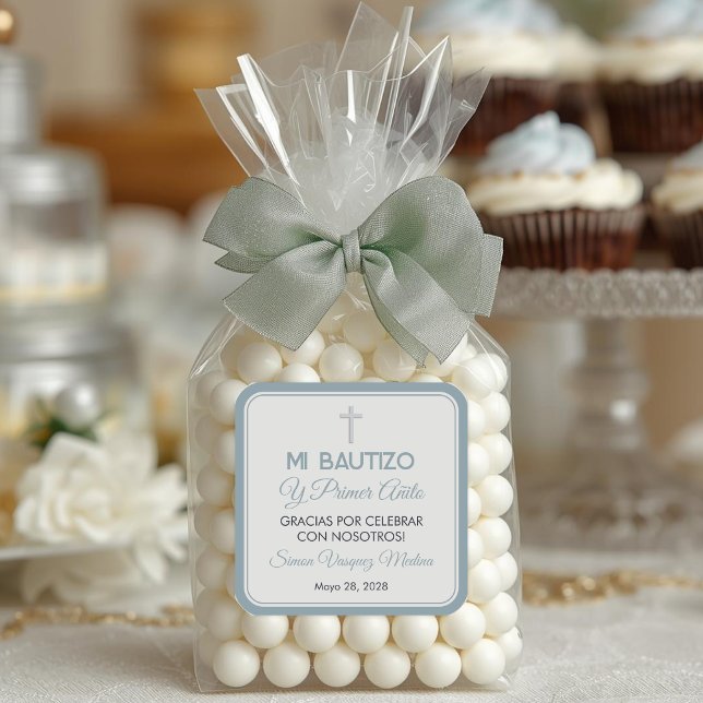 Simple Minimalist Baptism and First Birthday Square Sticker (Creator Uploaded)