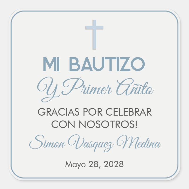 Simple Minimalist Baptism and First Birthday Square Sticker (Front)