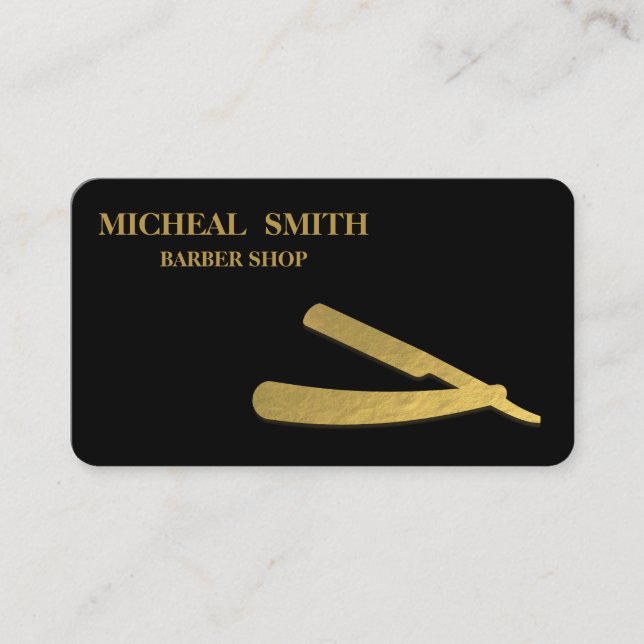 Simple Minimalist Barber Razor Logo Business Card (Front)