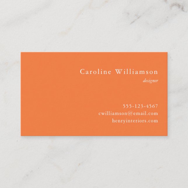 Simple Minimalist Basic Orange Professional  Business Card (Front)