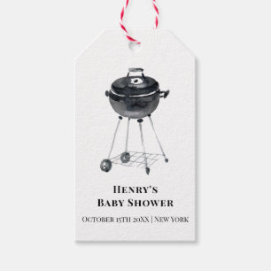 Simple Minimalist BBQ Grill Baby Shower  Gift Tags