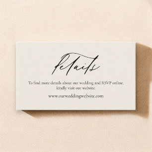 Simple Minimalist Beige Neutral Wedding Details Business Card