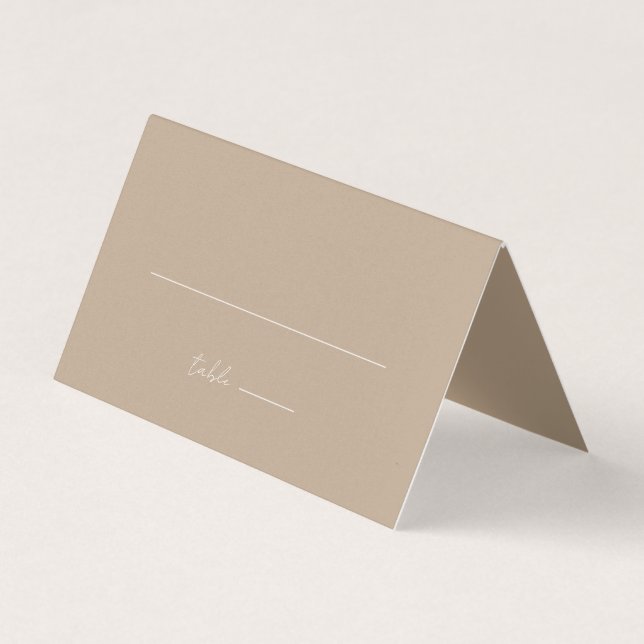 Simple Minimalist Beige Wedding Place Card (Front)