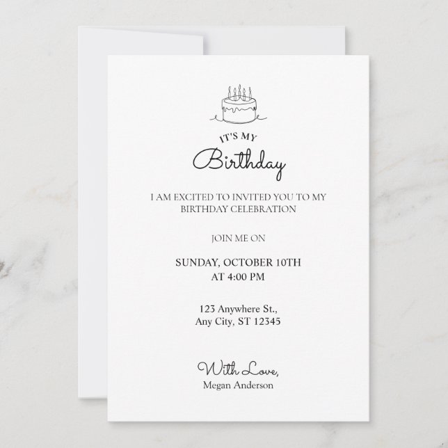 Simple minimalist birthday  invitation (Front)
