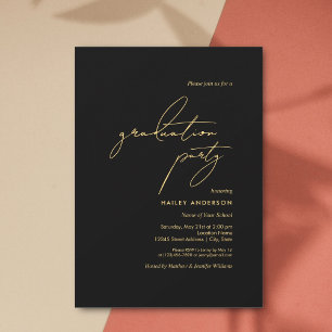 Simple Minimalist Black and Gold Graduation Party Invitation