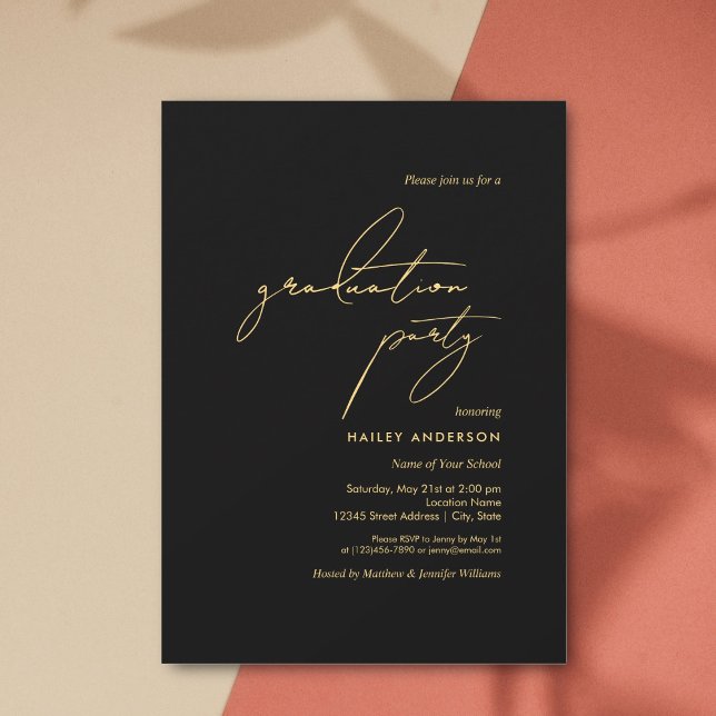 Simple Minimalist Black and Gold Graduation Party Invitation (Creator Uploaded)