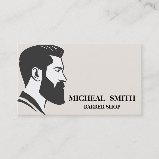 Simple Minimalist Black and White Barber Shop Business Card (Front)