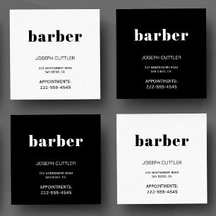 Simple minimalist black and white barber stylist square business card