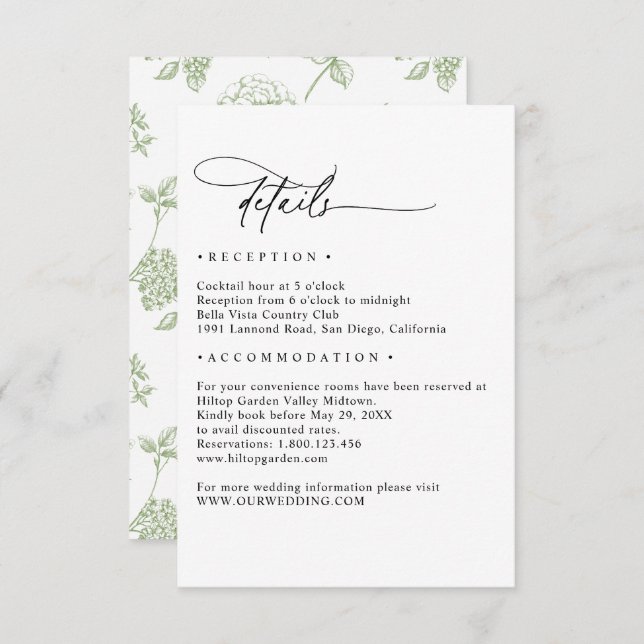 Simple Minimalist Black and White Details Wedding Enclosure Card (Front/Back)