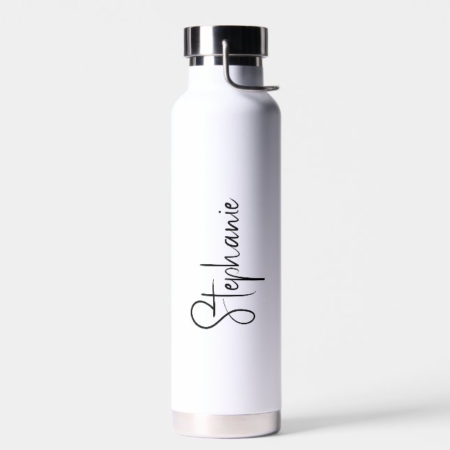 Simple Minimalist Black and White Elegant Modern Water Bottle (Left)