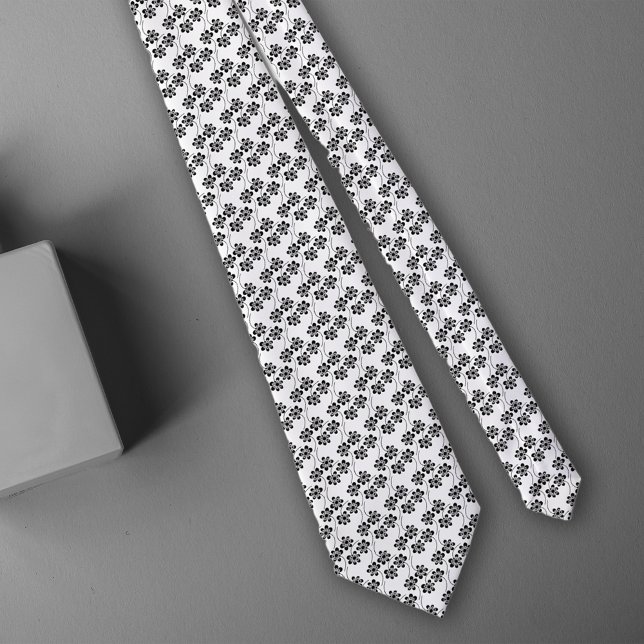 Simple Minimalist Black and White Floral Pattern Tie (Creator Uploaded)