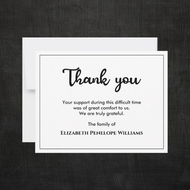 Simple Minimalist Black And White Memorial Funeral Thank You Card (Creator Uploaded)
