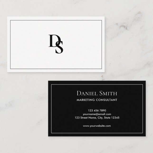 Simple Minimalist Black and White Monogram Business Card (Front/Back)