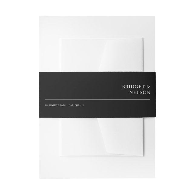 Simple Minimalist Black and White Wedding Invitation Belly Band (Front Example)