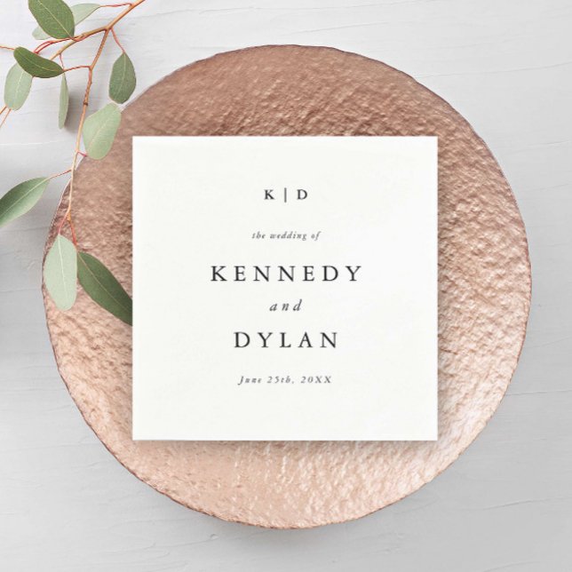 Simple Minimalist Black and White Wedding Monogram Napkin (Simple minimalist black and white wedding napkin.)