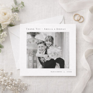 Simple Minimalist Black and White Wedding Photo Thank You Card