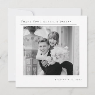 Simple Minimalist Black and White Wedding Photo Thank You Card