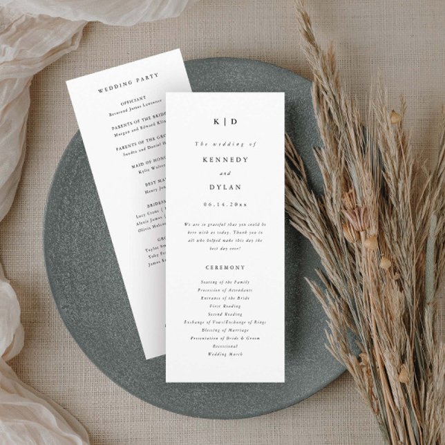 Simple Minimalist Black and White Wedding Program (Simple minimalist black and white wedding programs.)