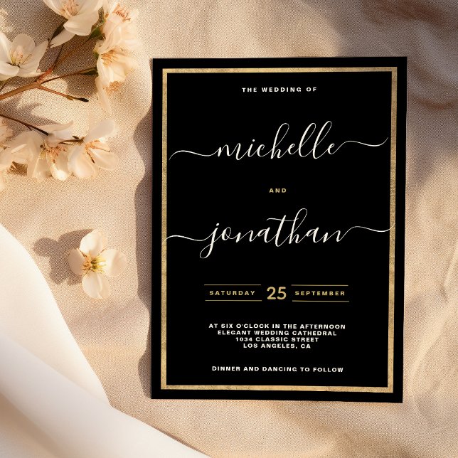 Simple minimalist black gold calligraphy wedding invitation (Simple minimalist black gold calligraphy wedding)